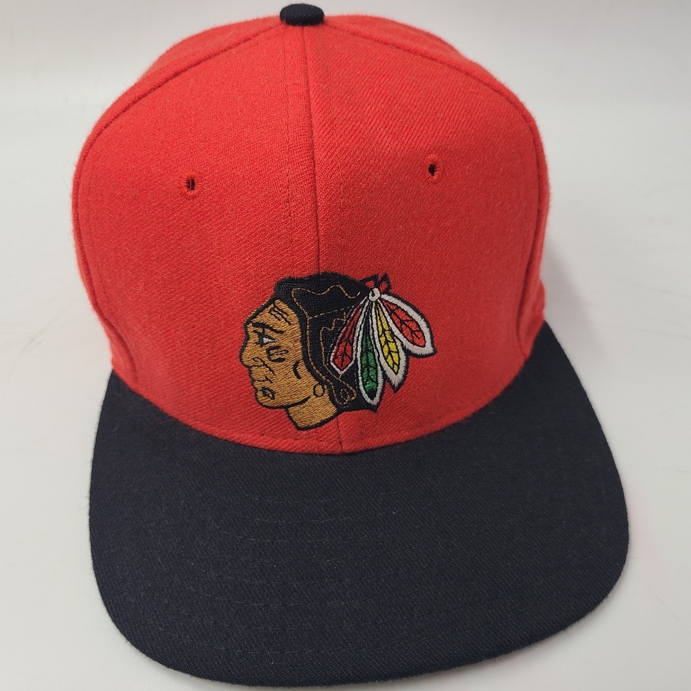 Vintage Chicago Blackhawks Hat Snapback Red Black Pro Star NHL Wool‎ 90s Hockey